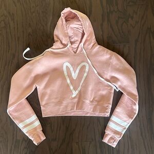 Pink Cropped Hoodie with Heart Design